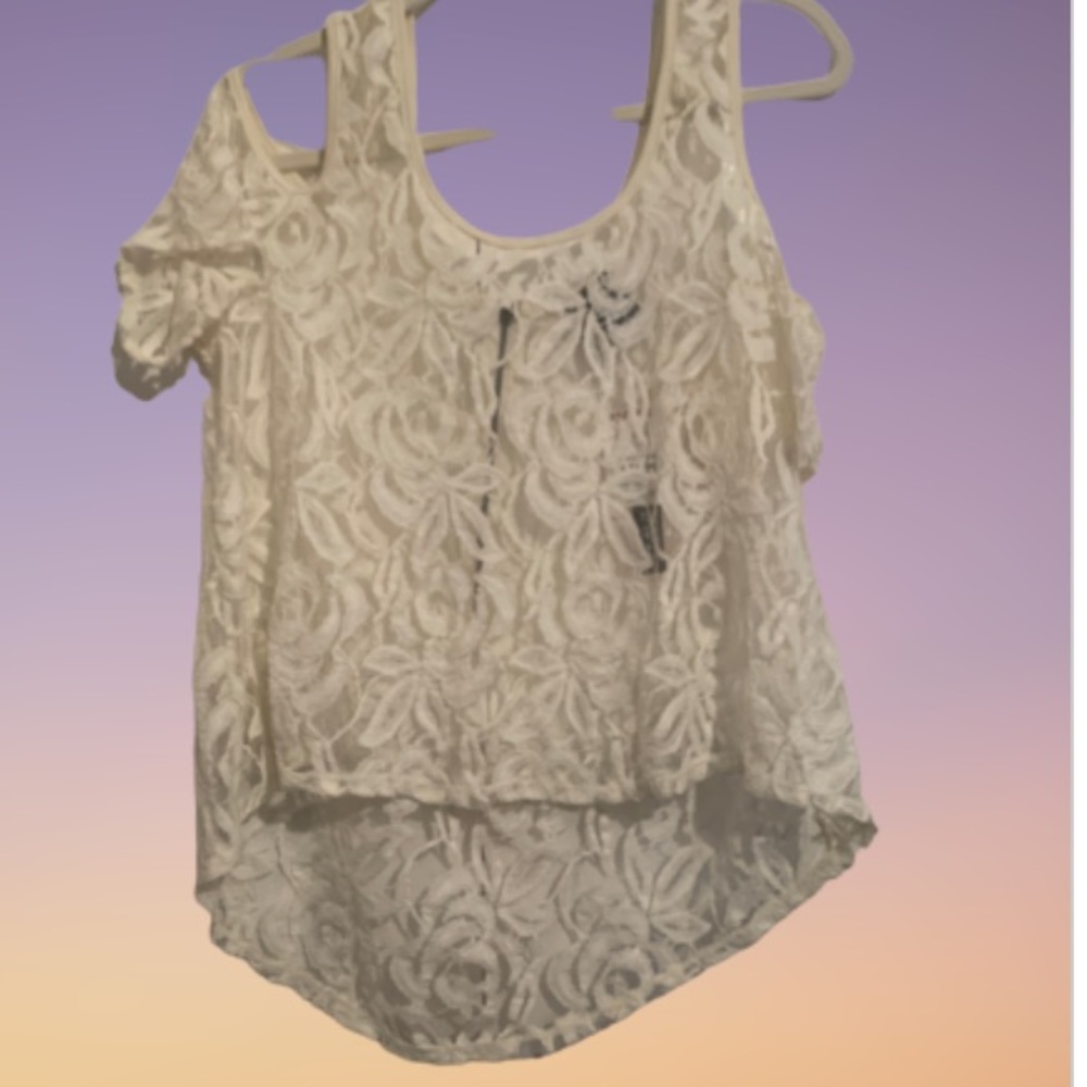 Women’s cream lace hi low blouse